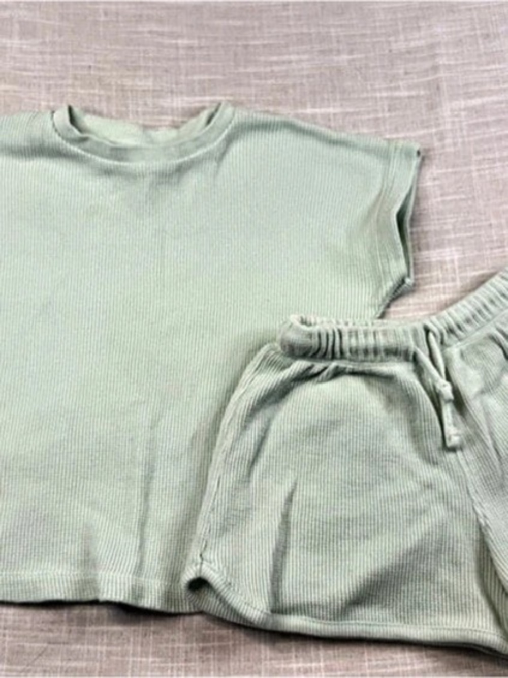 Zara Waffle Knit Matching Set Girls Green Size 6